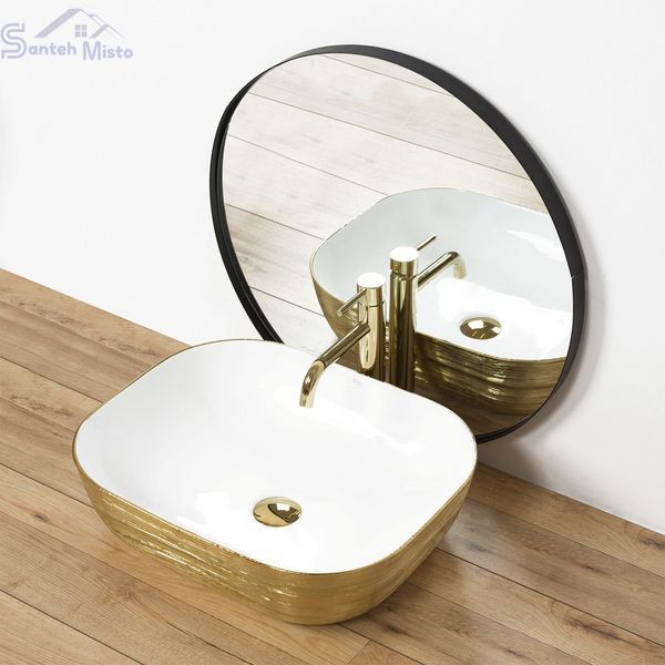 Умывальник (раковина) REA FLORIA BRUSHED GOLD WHITE накладной * REA-U0027 фото