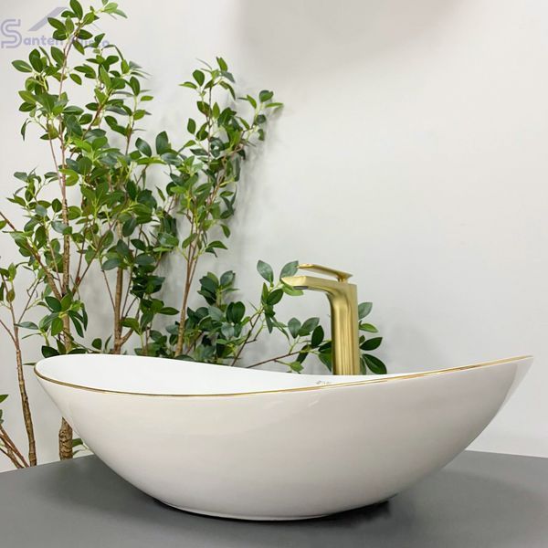 Умывальник (раковина) VBI TURIN WHITE GOLD EDGE накладной VBI-011508 фото