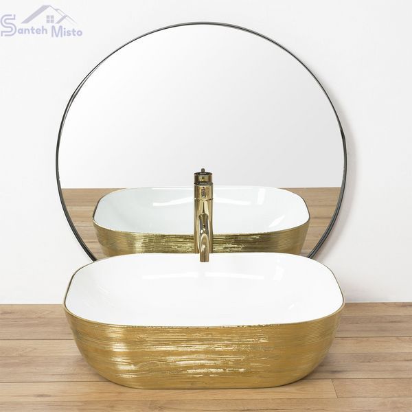 Умывальник (раковина) REA FLORIA BRUSHED GOLD WHITE накладной * REA-U0027 фото
