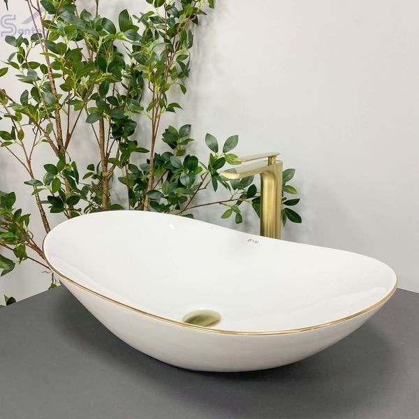 Умывальник (раковина) VBI TURIN WHITE GOLD EDGE накладной VBI-011508 фото