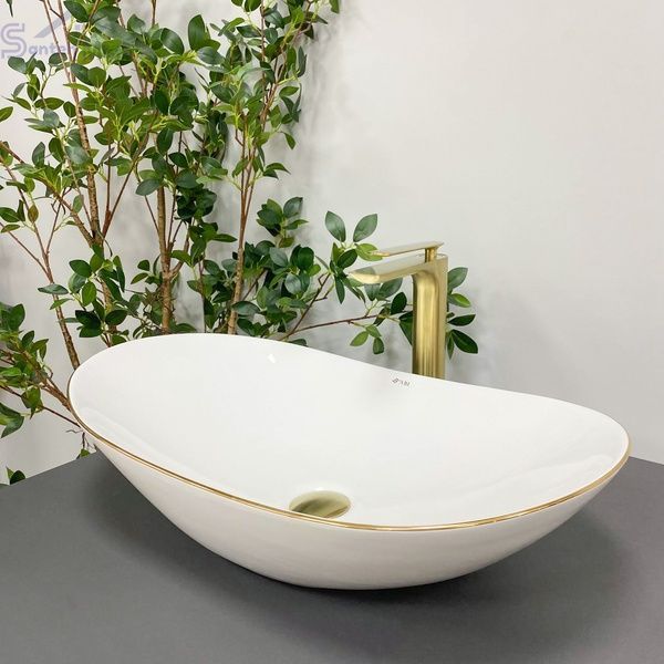 Умывальник (раковина) VBI TURIN WHITE GOLD EDGE накладной VBI-011508 фото