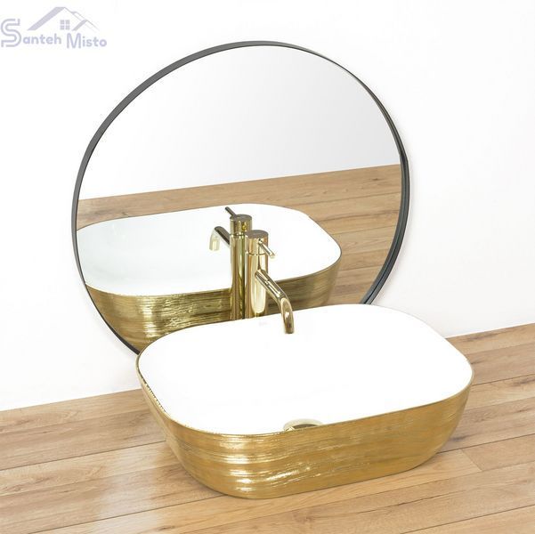 Умывальник (раковина) REA FLORIA BRUSHED GOLD WHITE накладной * REA-U0027 фото