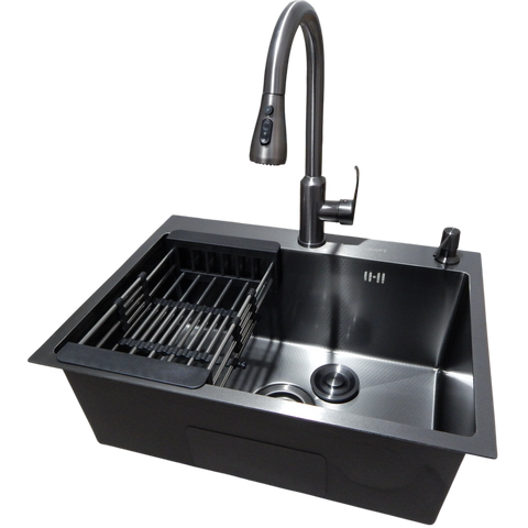 Комплект кухонної мийки Kraft NANO BLACK PVD HS54*48 (3.0/1.0 мм) декор SM80250 фото
