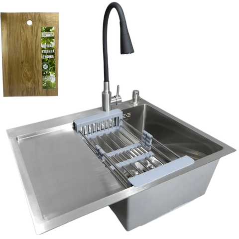 Комплект кухонної мийки Kraft Satin BRS 65х48 (3.0/1.0 мм) SM2807 фото