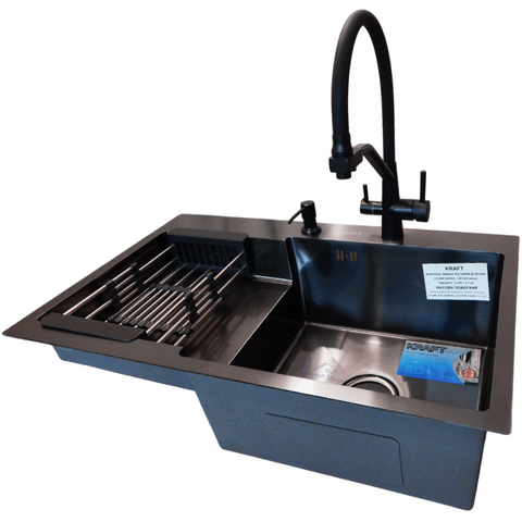 Комплект кухонной мойки Kraft&nbsp;HM&nbsp;- 7848ALB&nbsp;PVD&nbsp;(3.0/1.0 мм) SM115 фото