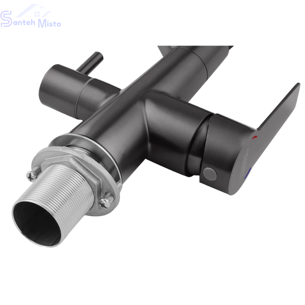 Комплект кухонної мийки Kraft HM 50х50 NANO BLACK (DECOR) PVD (3.0/1.0 мм)+Змішувач для кухні з підключенням до фільтра Kroner SM5560 фото