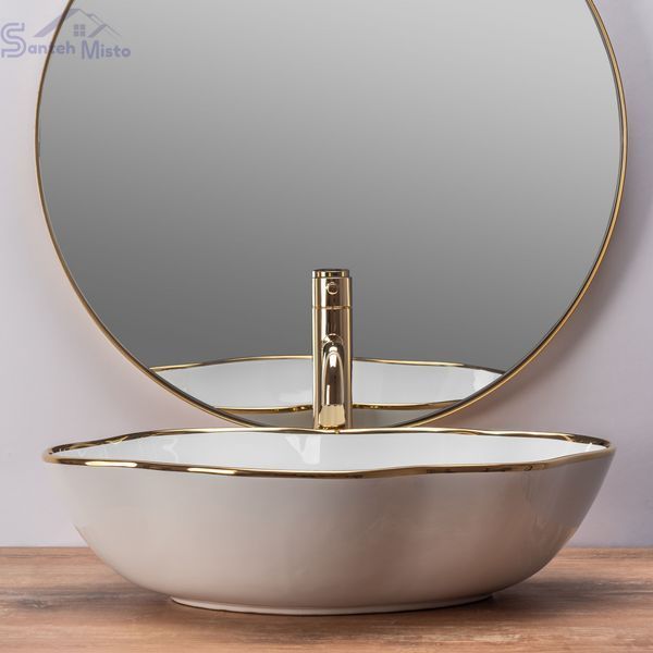 Умывальник (раковина) REA PEARL WHITE GOLD EDGE накладной REA-U0696 фото