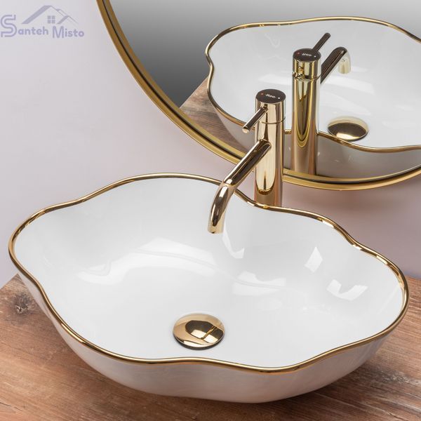 Умывальник (раковина) REA PEARL WHITE GOLD EDGE накладной REA-U0696 фото