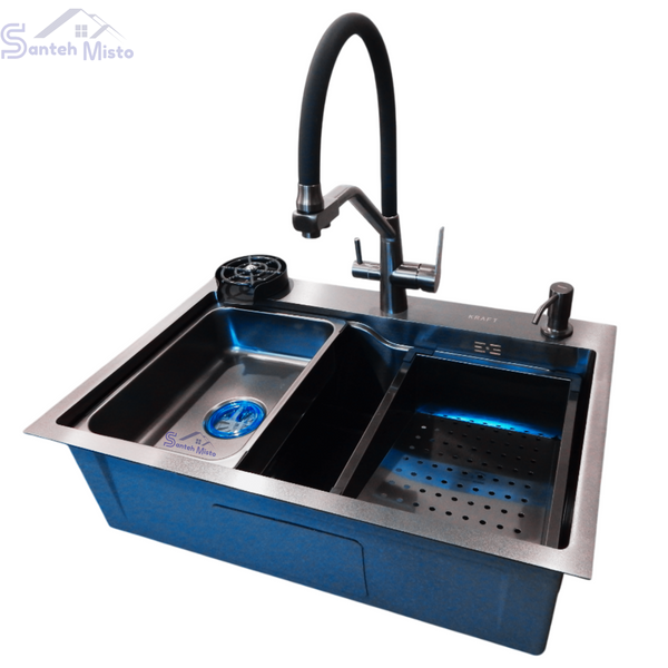 Комплект кухонної мийки Kraft HM 6845 NANO BLACK (3.0/1.0 мм) SM3555 фото
