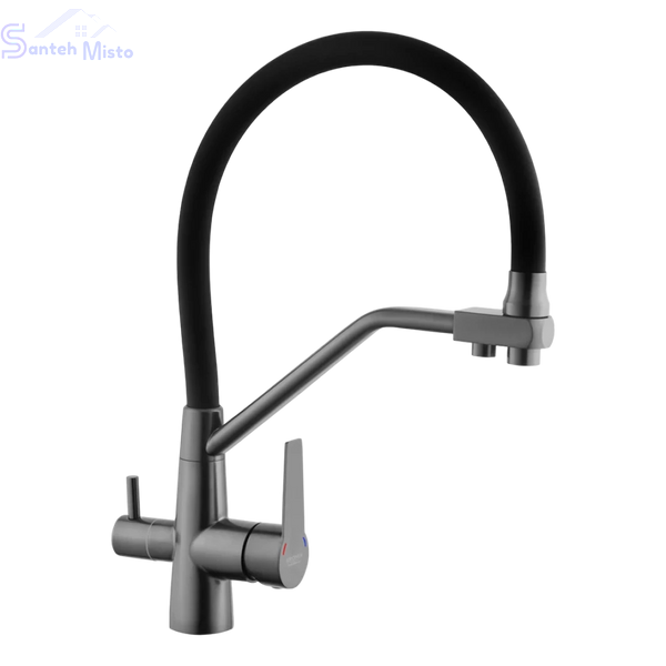 Комплект кухонної мийки Kraft HM 50х50 NANO BLACK (DECOR) PVD (3.0/1.0 мм)+Змішувач для кухні з підключенням до фільтра Kroner SM5560 фото