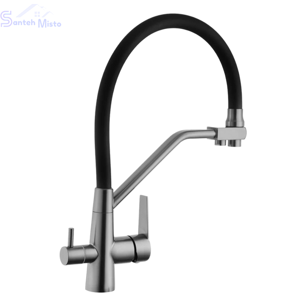 Комплект кухонної мийки Kraft HM 50х50 NANO BLACK (DECOR) PVD (3.0/1.0 мм)+Змішувач для кухні з підключенням до фільтра Kroner SM5560 фото