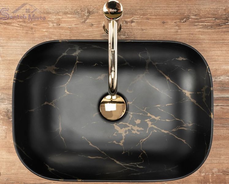 Умывальник (раковина) REA BELINDA BLACK MARBLE MATТ накладной REA-U8908 фото