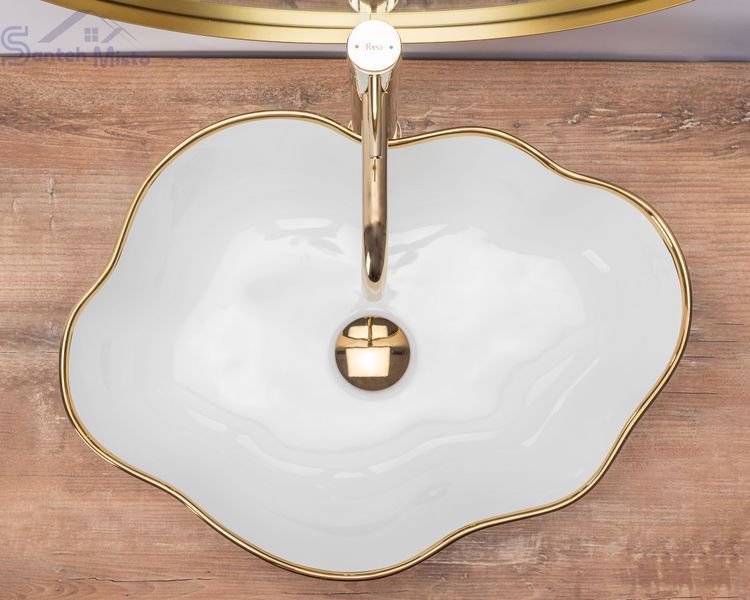 Умывальник (раковина) REA PEARL WHITE GOLD EDGE накладной REA-U0696 фото