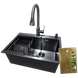 Комплект кухонної мийки Kraft NANO BLACK PVD Декор-соти HS540х480 (3.0/1.0 мм)+Кухонний змішувач TH38 Valeso PVD Графіт з висувною лійкою SM80250 фото 1