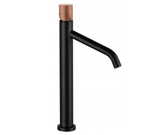 Змішувач для раковини (умивальника) MEXEN RUMBA ONE BLACK ROSE GOLD високий MEX-73511-76 фото