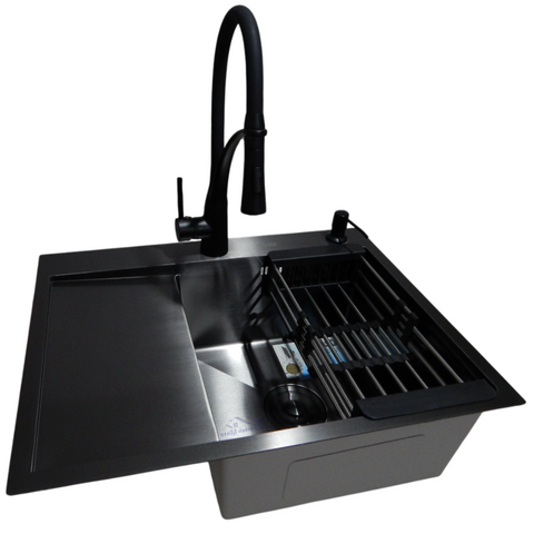 Комплект кухонной мойки Kraft NANO BLACK PVD HS 65х48 (3.0/1.0 мм) SM2874 фото