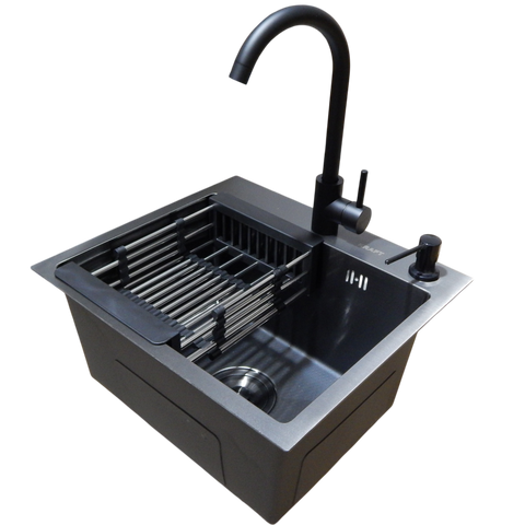 Комплект кухонной мойка Kraft KRF 4540 NANO BLACK (DECOR) PVD (3.0/1.0 мм) SM18540 фото