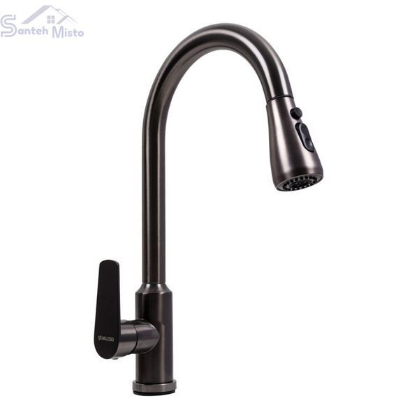 Комплект кухонной мойки Kraft NANO BLACK PVD (Декор-соты) 600х450мм (3.0/1.0 мм)+Смеситель кухонный TH38 Valeso PVD Графит, с выдвижной воронкой SM18050 фото