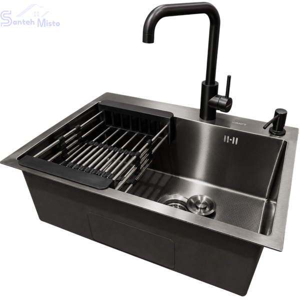 Комплект кухонной мойки Kraft NANO BLACK PVD HS60*45 (3.0/1.0 мм) Decor SM2264 фото