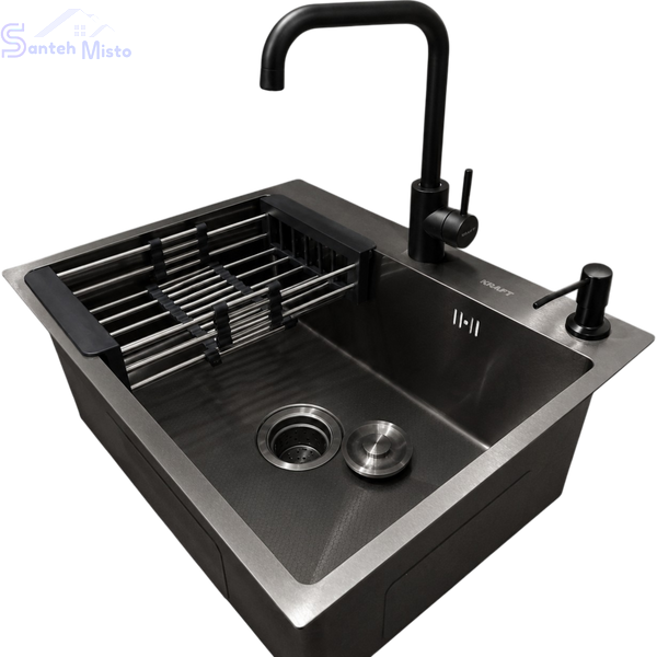 Комплект кухонной мойки Kraft NANO BLACK PVD HS60*45 (3.0/1.0 мм) Decor SM2264 фото