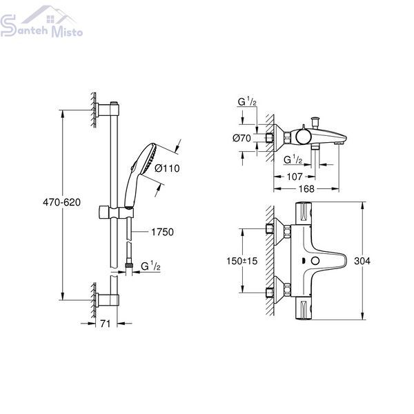 Змішувач для ванни Grohe Grohtherm 800 34567000 з душовим гарнітуром 27948001 (34567001) CV032204 фото