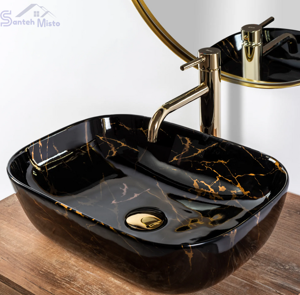 Умывальник (раковина) REA BELINDA BLACK MARBLE SHINY накладной REA-U8907 фото