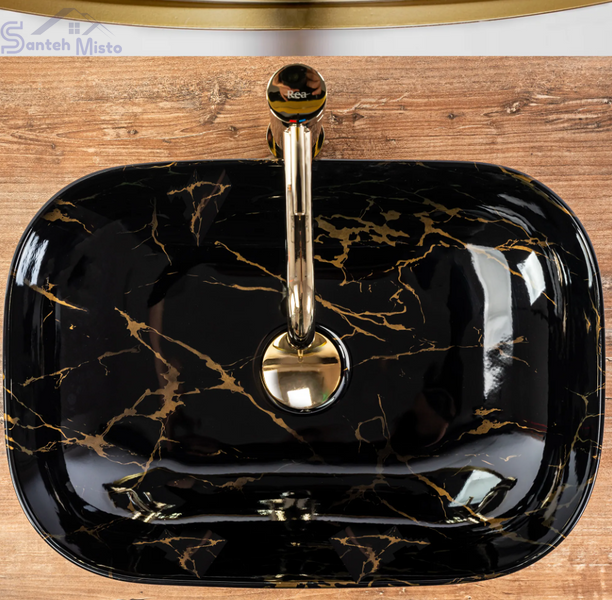 Умывальник (раковина) REA BELINDA BLACK MARBLE SHINY накладной REA-U8907 фото