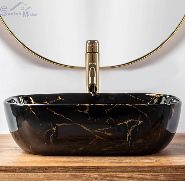 Умывальник (раковина) REA BELINDA BLACK MARBLE SHINY накладной REA-U8907 фото