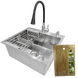 Комплект кухонної мийки Kraft KRF 5448 Декор (3.0/1.0 мм)+Змішувач для кухні Kroner KRP Edelstahl Klassisch &ndash; ESG031BLK SM5522 фото 1