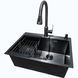 Комплект кухонной мойки Kraft NANO BLACK PVD (Декор-соты) 600х450мм (3.0/1.0 мм)+Смеситель кухонный TH38 Valeso PVD Графит, с выдвижной воронкой SM18050 фото 2