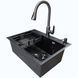 Комплект кухонной мойки Kraft NANO BLACK PVD (Декор-соты) 600х450мм (3.0/1.0 мм)+Смеситель кухонный TH38 Valeso PVD Графит, с выдвижной воронкой SM18050 фото 4