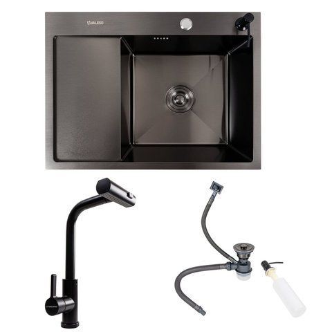 SET Valeso Handmade sink CM 65*50 R PVD black + mixer tap XK09B black 53551 фото