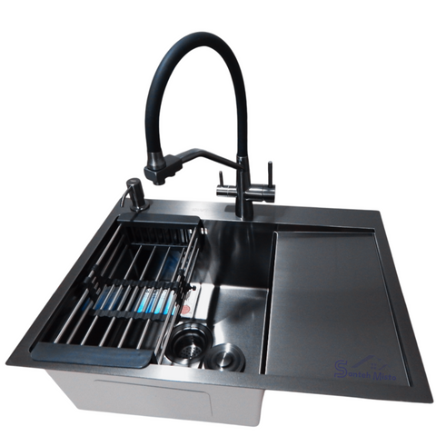 Комплект кухонной мойки Kraft NANO BLACK PVD HS 65х48 (3.0/1.0 мм) SM2824 фото