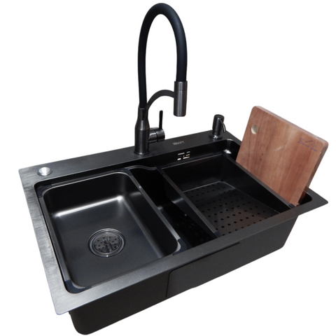 Комплект кухонной мойки Kraft HM 6846 NANO BLACK SM308 фото