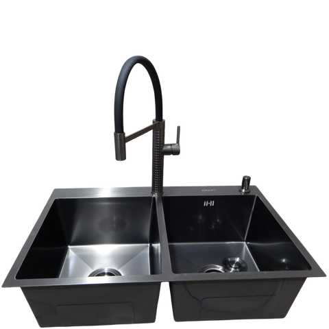 Комплект кухонной мойки Kraft NANO BLACK PVD 7848 HM PVD (3.0/1.0 мм) Decor SM22600 фото