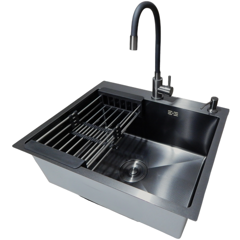 Комплект кухонної мийки Kraft NANO BLACK PVD HS60*50 (3.0/1.0 мм) декор SM14504 фото