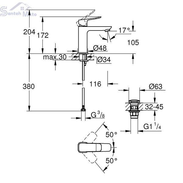 Смеситель для раковины Grohe QuickFix Dice M-Size 1018330000 с донным клапаном CV036187 фото