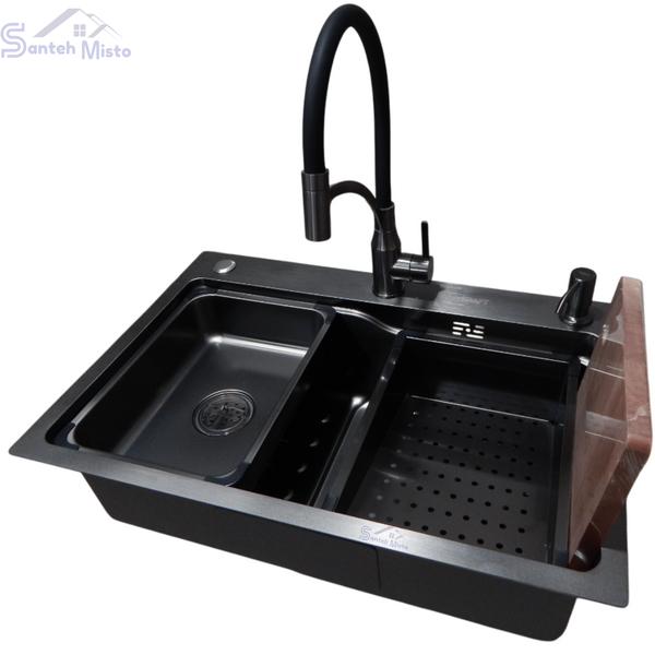 Комплект кухонної мийки Kraft HM 6846 NANO BLACK SM308 фото