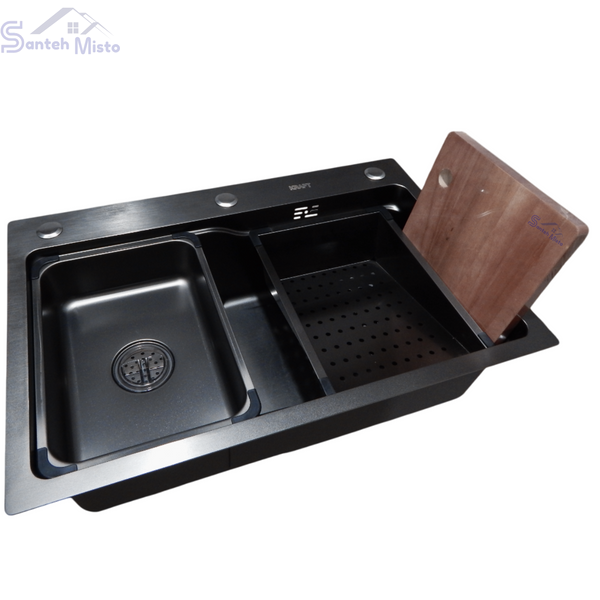 Комплект кухонної мийки Kraft HM 6846 NANO BLACK SM308 фото