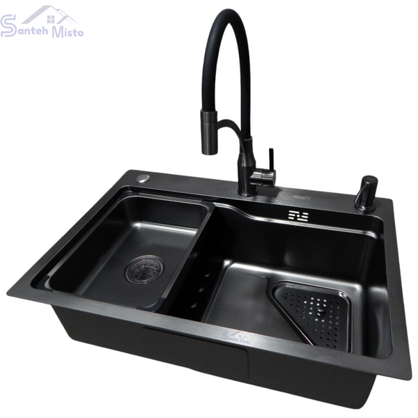 Комплект кухонної мийки Kraft HM 6846 NANO BLACK SM308 фото
