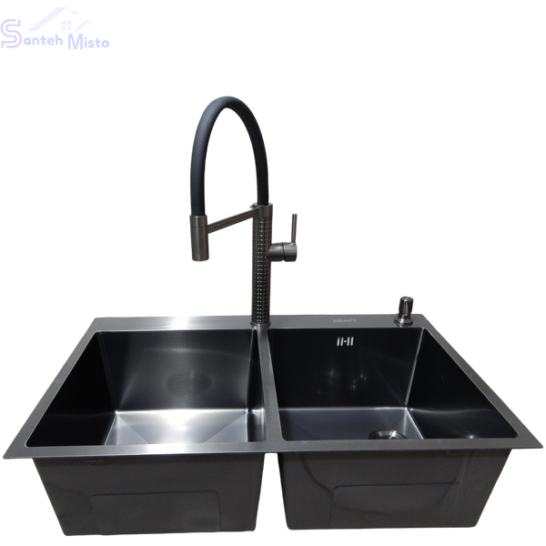 Комплект кухонної мийки Kraft NANO BLACK PVD - 7848 HM PVD (3.0/1.0 мм) Decor SM22600 фото