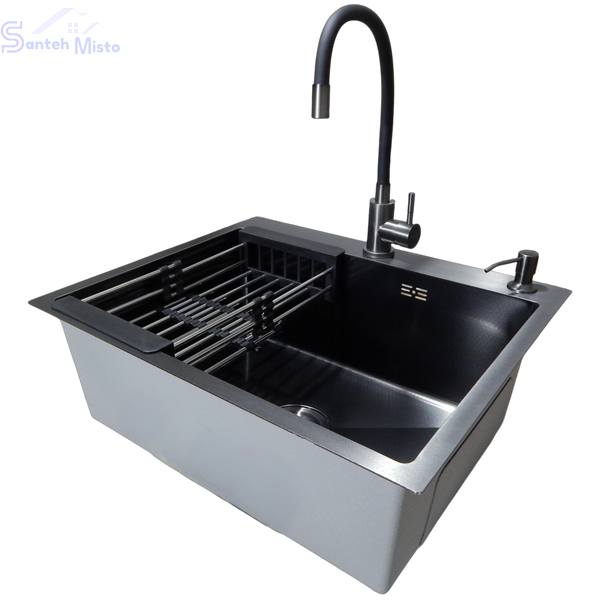Комплект кухонної мийки Kraft NANO BLACK PVD HS60*50 (3.0/1.0 мм) декор SM14504 фото