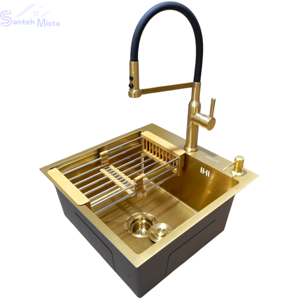 Комплект кухонной мойки Kraft NANO GOLD PVD HS50*50 (3.0/1.0 мм) декор SM80371 фото