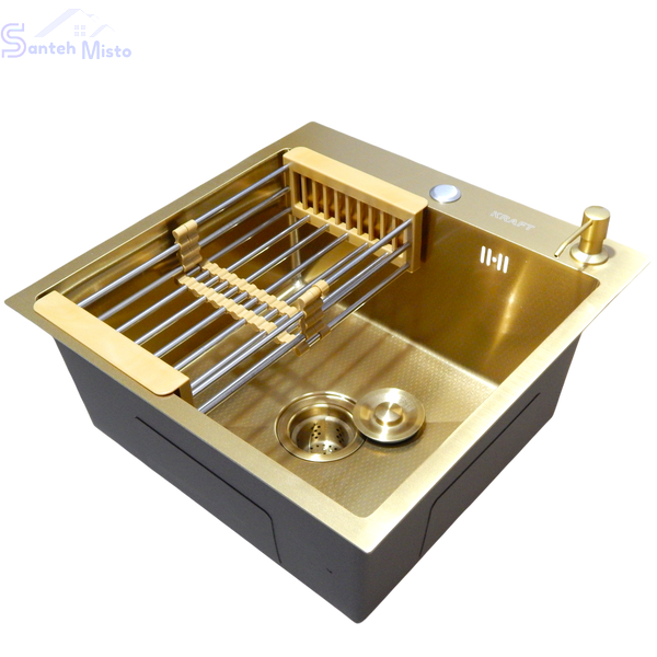 Комплект кухонной мойки Kraft NANO GOLD PVD HS50*50 (3.0/1.0 мм) декор SM80371 фото