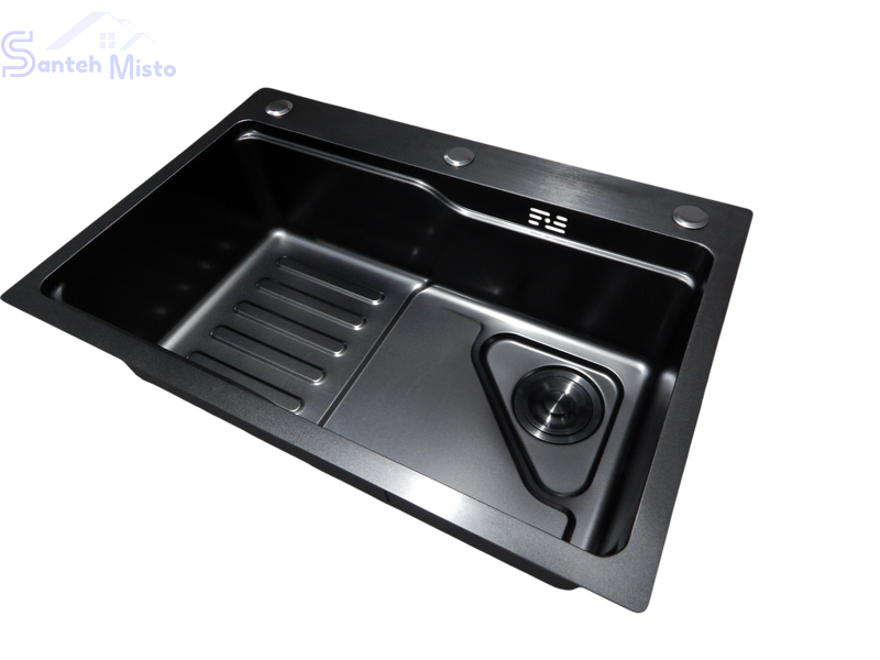 Комплект кухонної мийки Kraft HM 6846 NANO BLACK SM308 фото