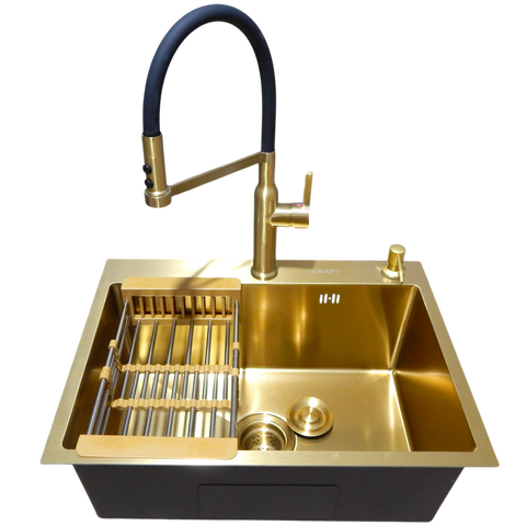 Комплект кухонной мойки Kraft NANO GOLD PVD HS 540х480 (3.0/1.0 мм) декор SM20496 фото