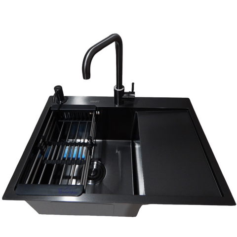 Комплект кухонной мойки Kraft NANO BLACK PVD HS 65х48 (3.0/1.0 мм) SM1802 фото