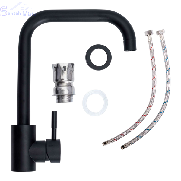 Комплект кухонної мийки Kraft HM 50х50 NANO BLACK PVD (3.0/1.0 мм) декор SM6430 фото