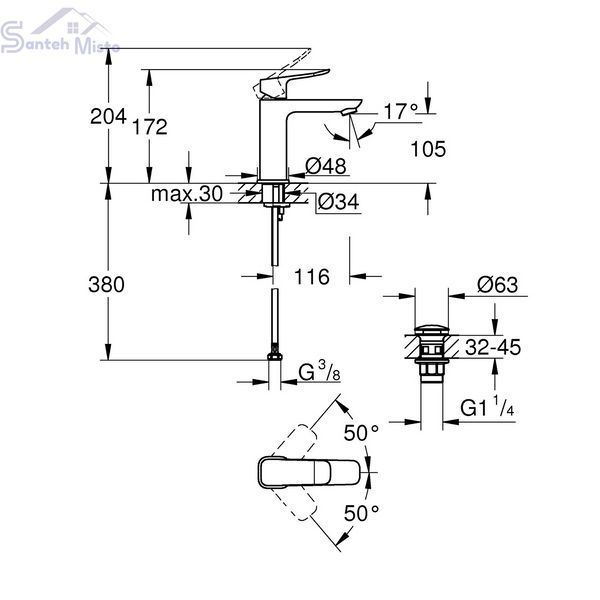 Смеситель для раковины Grohe QuickFix Dice M-Size 1018332430 с донным клапаном CV036188 фото