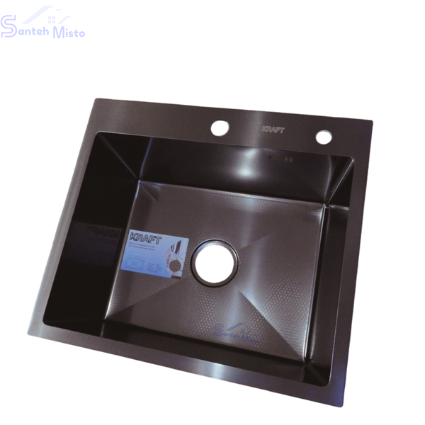 Комплект кухонної мийки Kraft HM 50х50 NANO BLACK PVD (3.0/1.0 мм) декор SM6430 фото